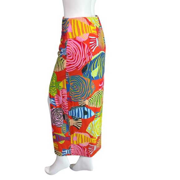 Farm Rio Long Maxi Fish Print Skirt High Slit Jersey Knit Size Small - Picture 3 of 9